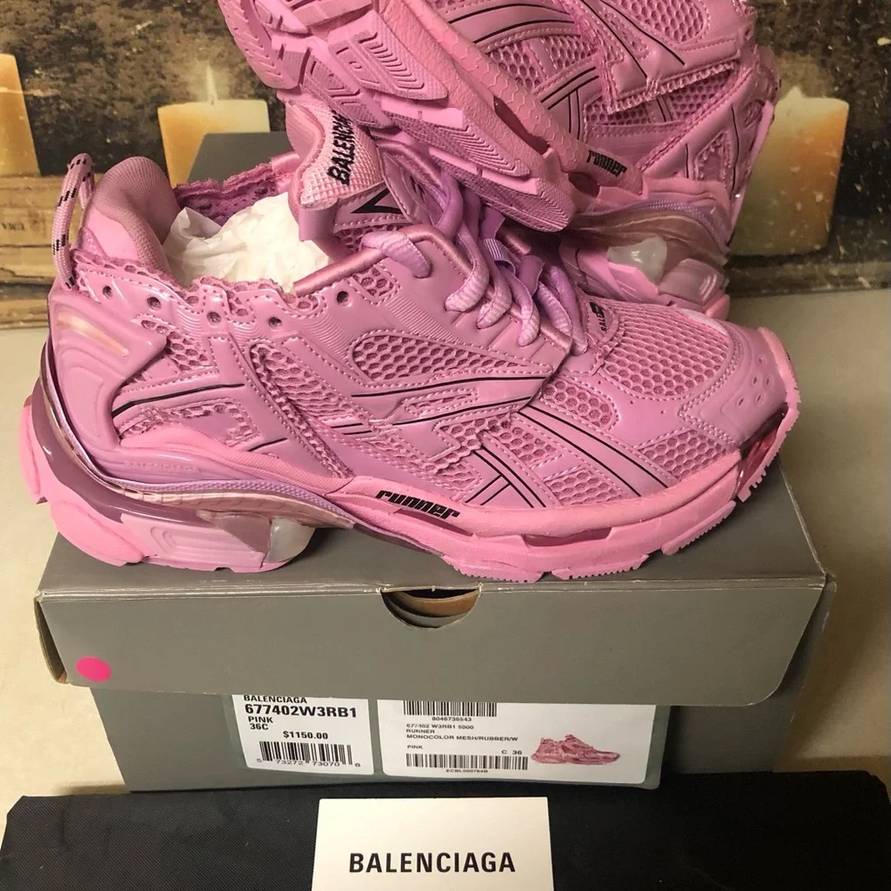 Balenciaga Runner Track Trainer Sneaker Low-Top Women Size 6 Light Pink Black - Picture 2 of 11